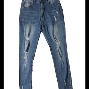 NWOT Bamboo Skinny Jeans Womens Size 7 Stretch Blue Medium Wash Distressed